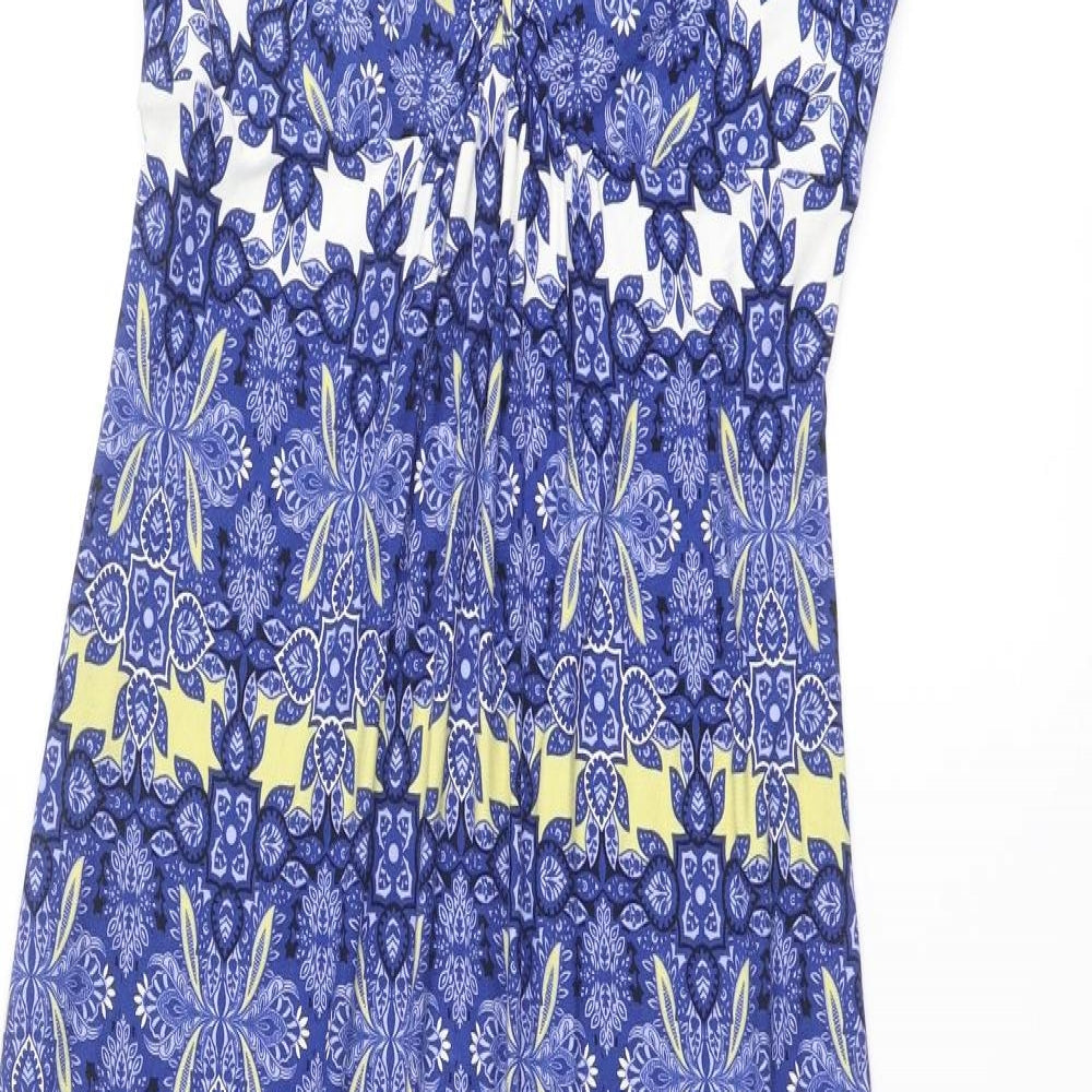 Marks and Spencer Womens Blue Geometric Viscose Maxi Size 12 V-Neck Pullover