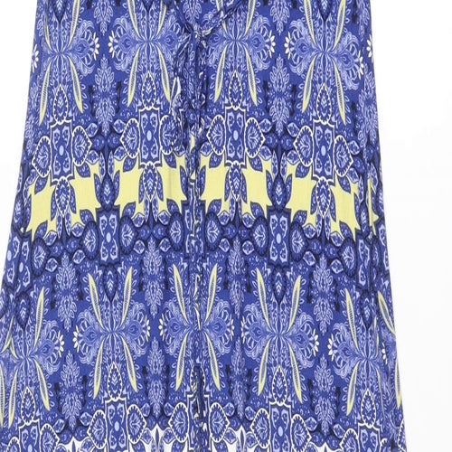 Marks and Spencer Womens Blue Geometric Viscose Maxi Size 12 V-Neck Pullover