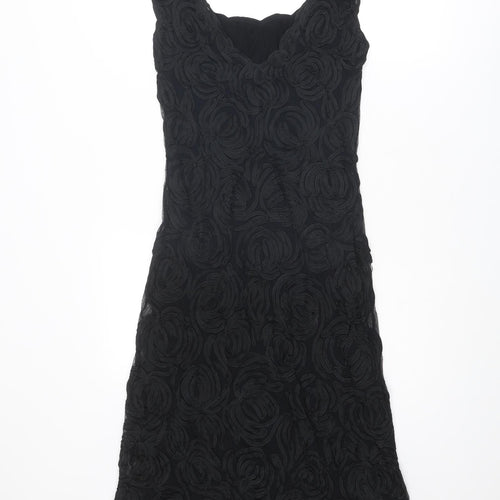 Phase Eight Womens Black Geometric Nylon A-Line Size 10 Square Neck Pullover