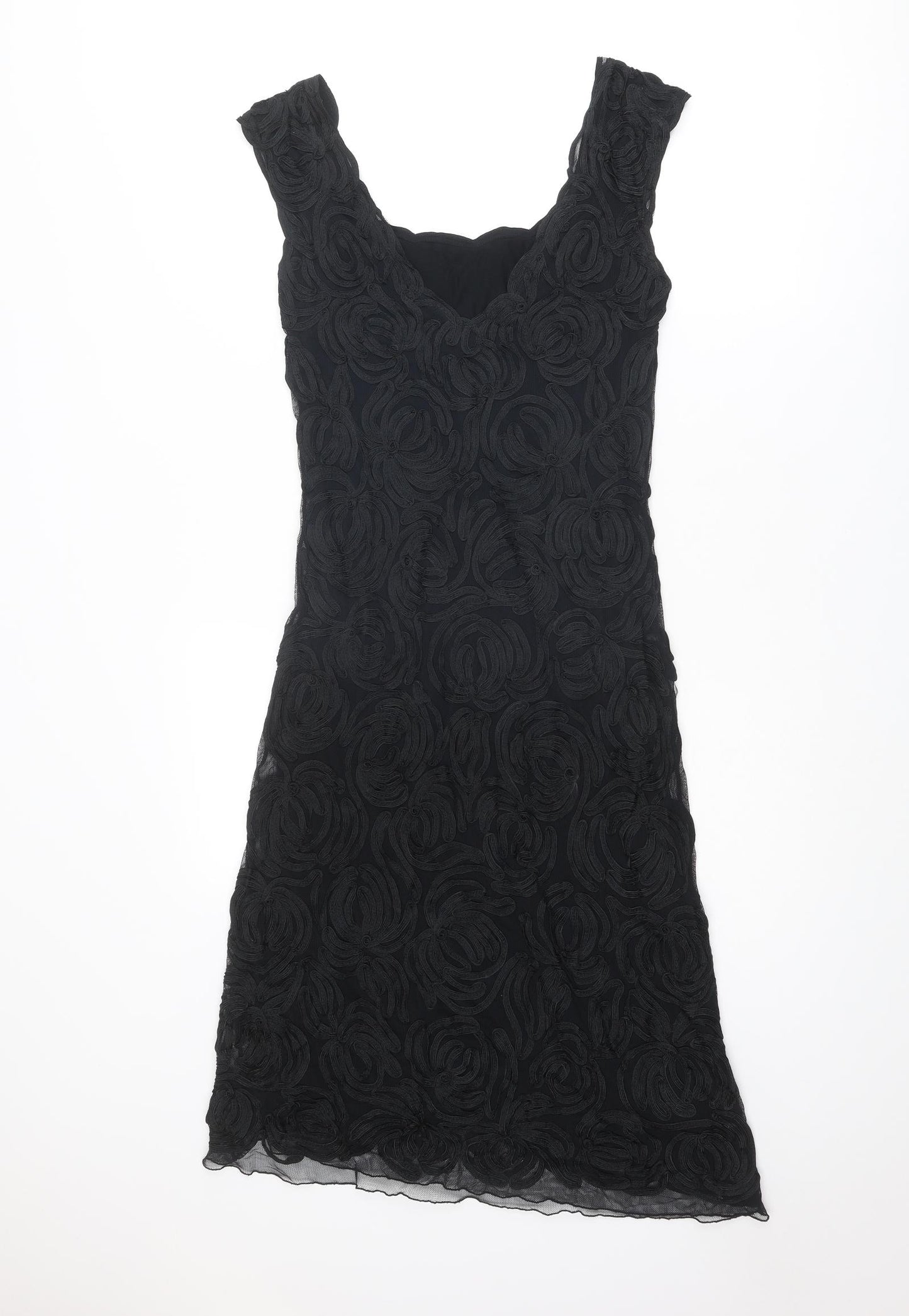 Phase Eight Womens Black Geometric Nylon A-Line Size 10 Square Neck Pullover