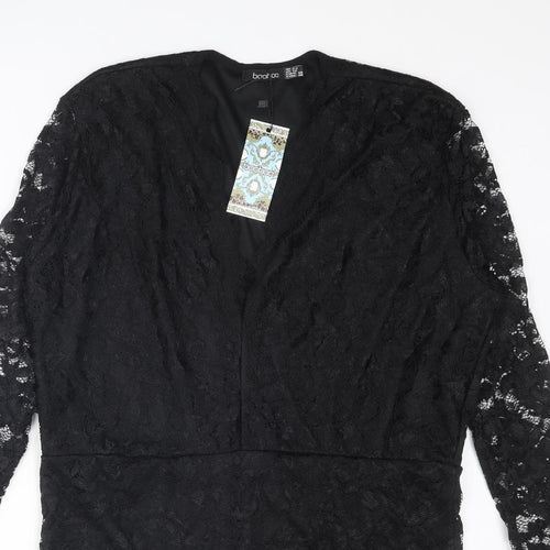 Boohoo Womens Black Fair Isle Polyester Bodysuit One-Piece Size 22 Snap