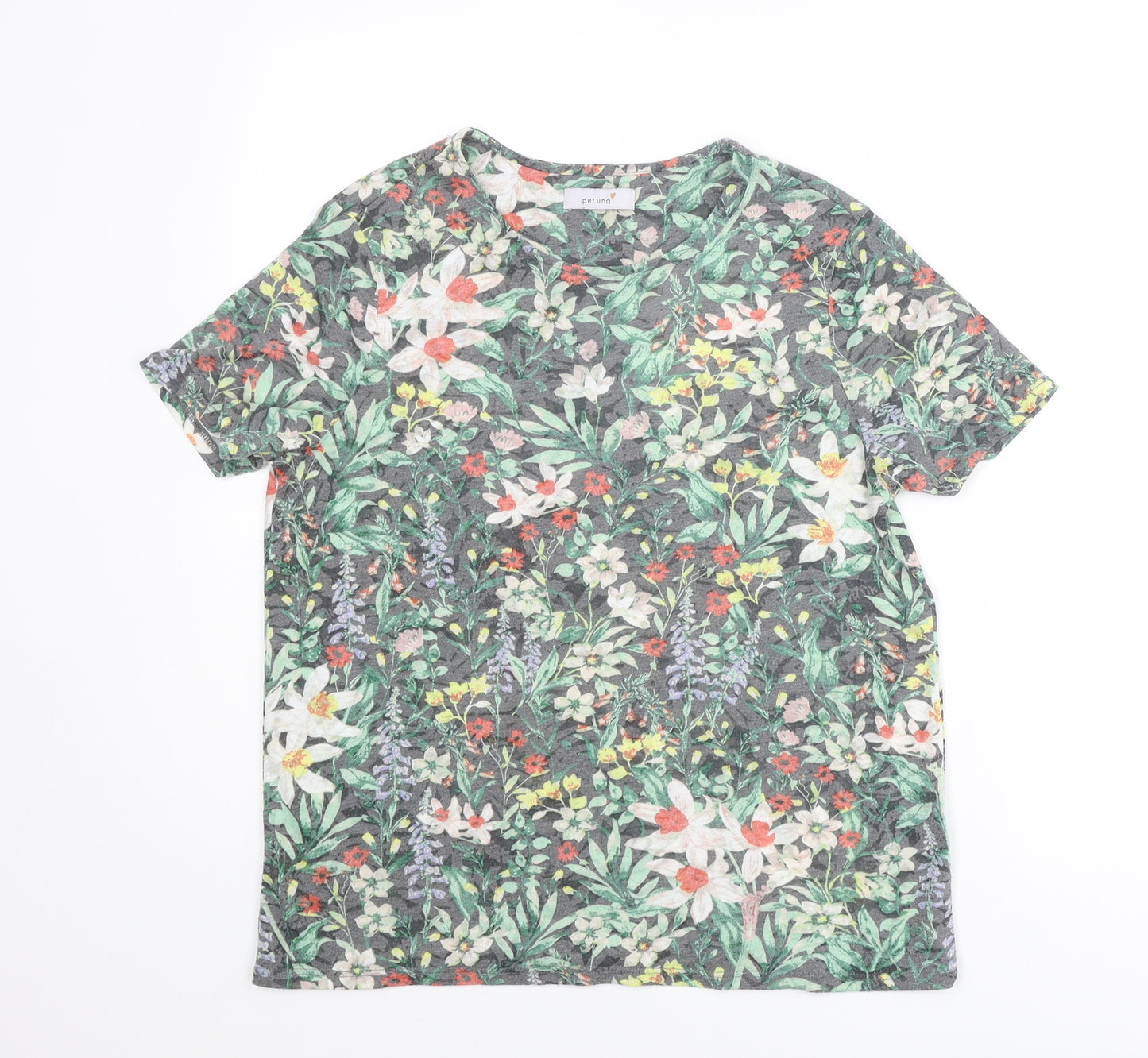 Per Una Womens Multicoloured Floral Polyester Basic T-Shirt Size 12 Boat Neck