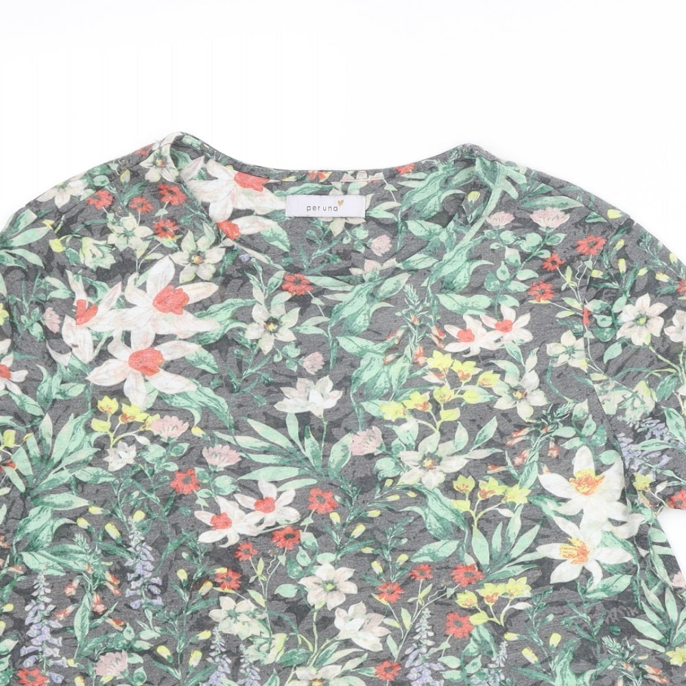 Per Una Womens Multicoloured Floral Polyester Basic T-Shirt Size 12 Boat Neck