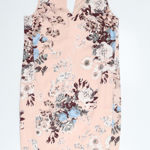 NEXT Womens Pink Floral Polyester A-Line Size 10 V-Neck Zip