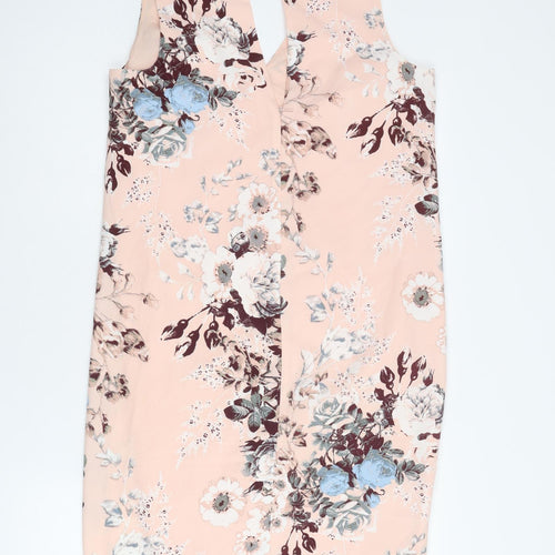 NEXT Womens Pink Floral Polyester A-Line Size 10 V-Neck Zip