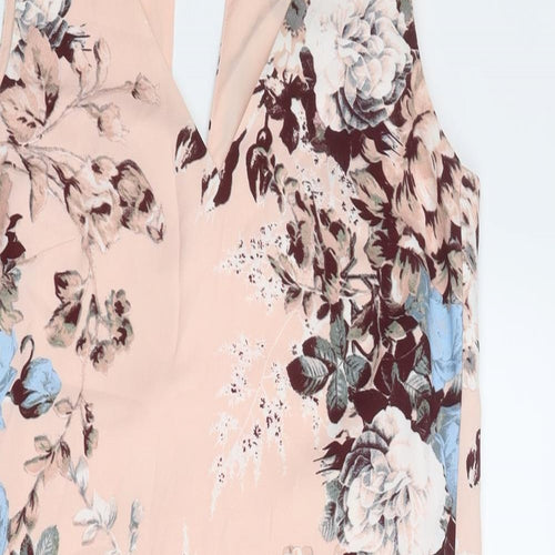 NEXT Womens Pink Floral Polyester A-Line Size 10 V-Neck Zip
