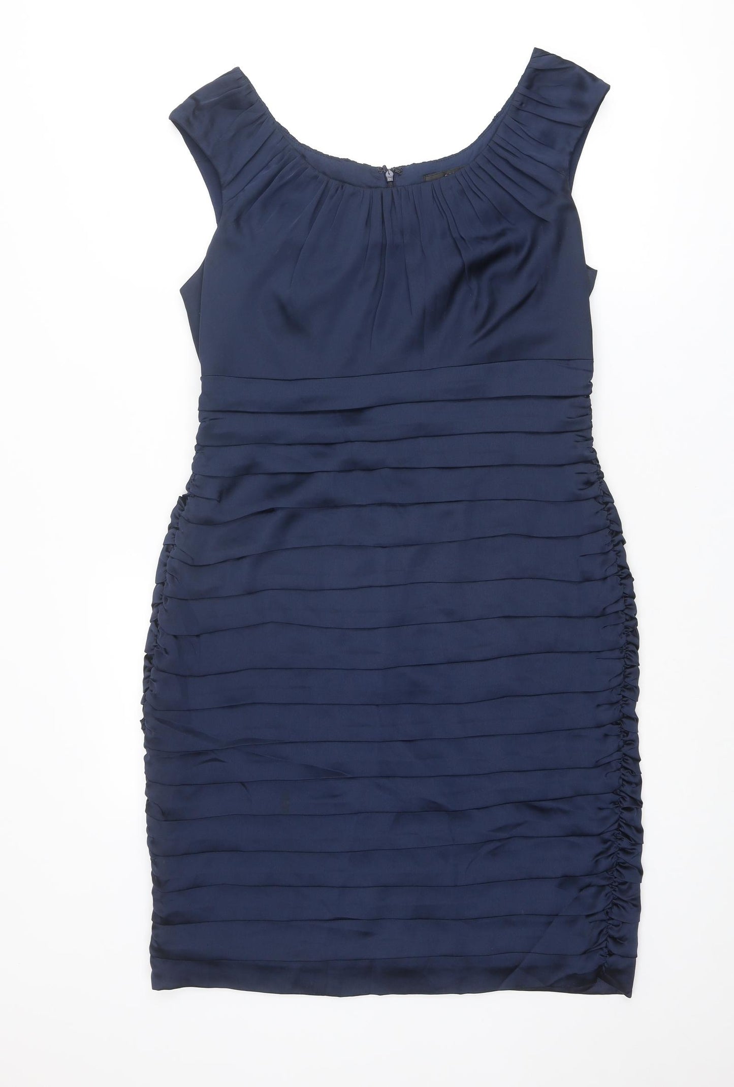 Coast Womens Blue Polyester Shift Size 14 Round Neck Zip