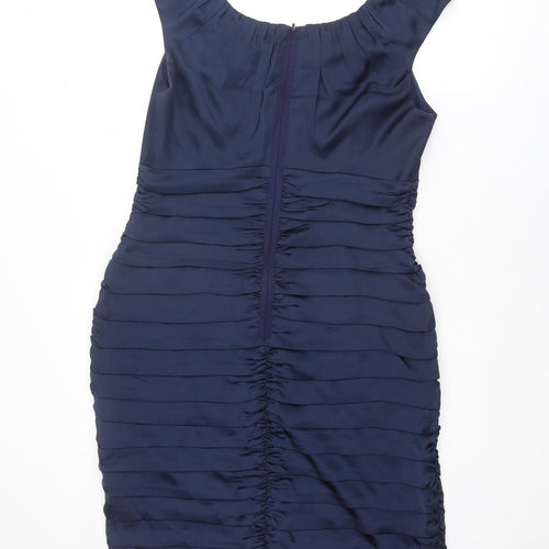 Coast Womens Blue Polyester Shift Size 14 Round Neck Zip