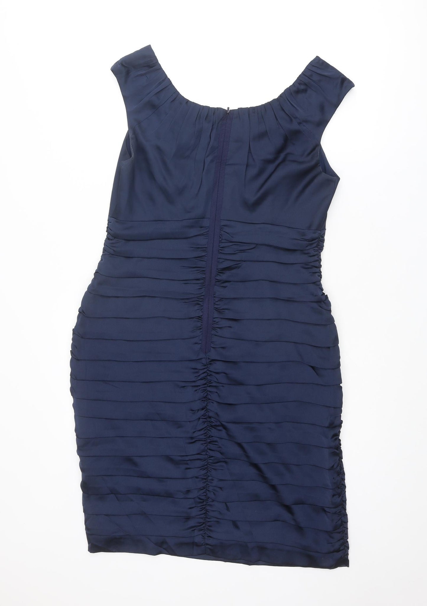 Coast Womens Blue Polyester Shift Size 14 Round Neck Zip