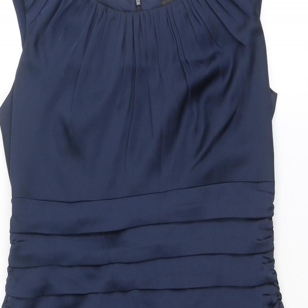 Coast Womens Blue Polyester Shift Size 14 Round Neck Zip