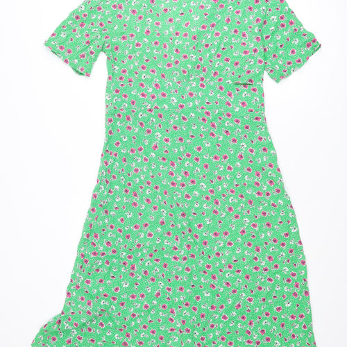 Nobody's Child Womens Green Floral Viscose Shirt Dress Size 12 Round Neck Button