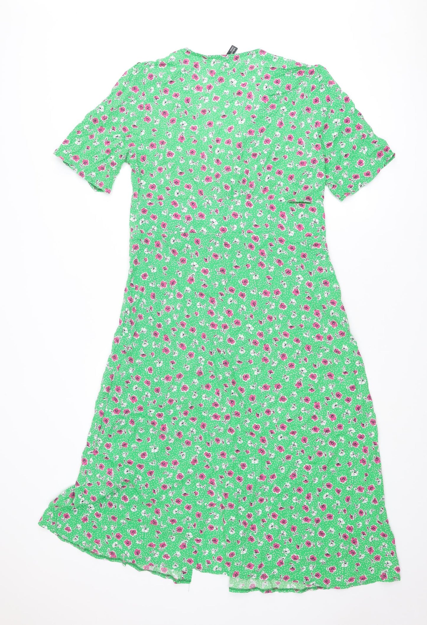Nobody's Child Womens Green Floral Viscose Shirt Dress Size 12 Round Neck Button