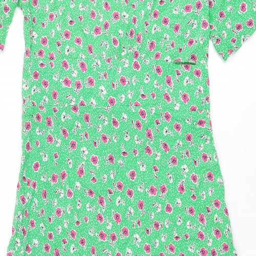 Nobody's Child Womens Green Floral Viscose Shirt Dress Size 12 Round Neck Button