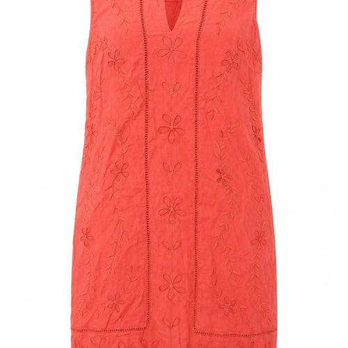 Monsoon Womens Red Cotton Shift Size 10 V-Neck Zip - Broderie Anglaise