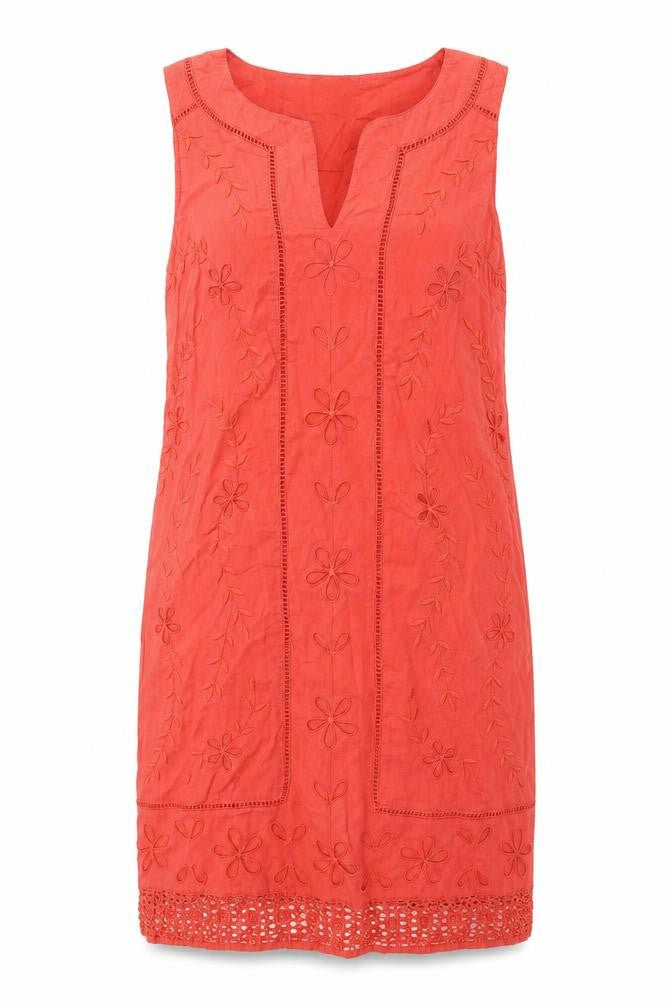 Monsoon Womens Red Cotton Shift Size 10 V-Neck Zip - Broderie Anglaise