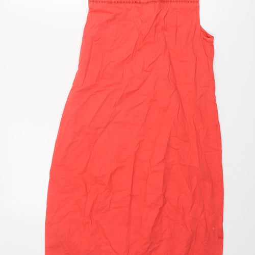 Monsoon Womens Red Cotton Shift Size 10 V-Neck Zip - Broderie Anglaise