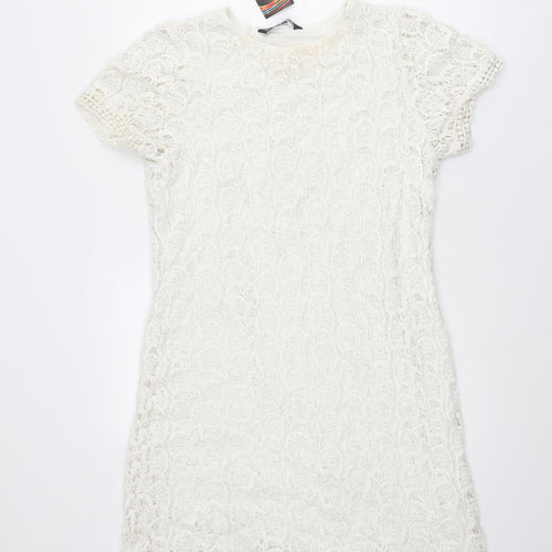 Kaleidoscope Womens White Cotton A-Line Size 14 Round Neck Pullover