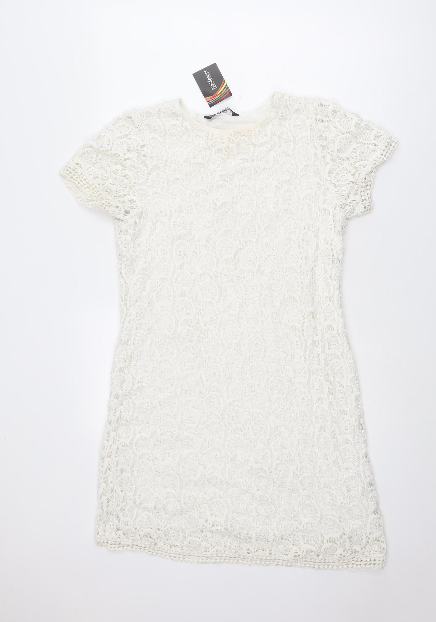 Kaleidoscope Womens White Cotton A-Line Size 14 Round Neck Pullover