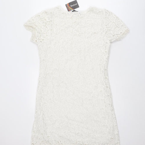 Kaleidoscope Womens White Cotton A-Line Size 14 Round Neck Pullover