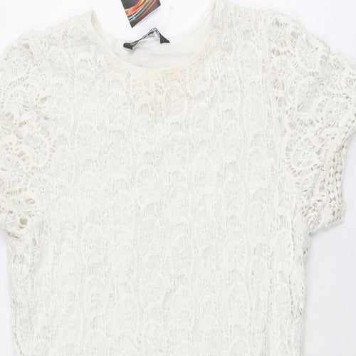 Kaleidoscope Womens White Cotton A-Line Size 14 Round Neck Pullover