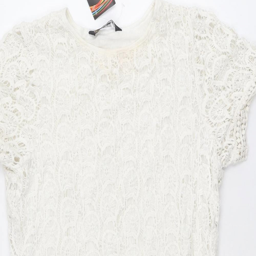 Kaleidoscope Womens White Cotton A-Line Size 14 Round Neck Pullover