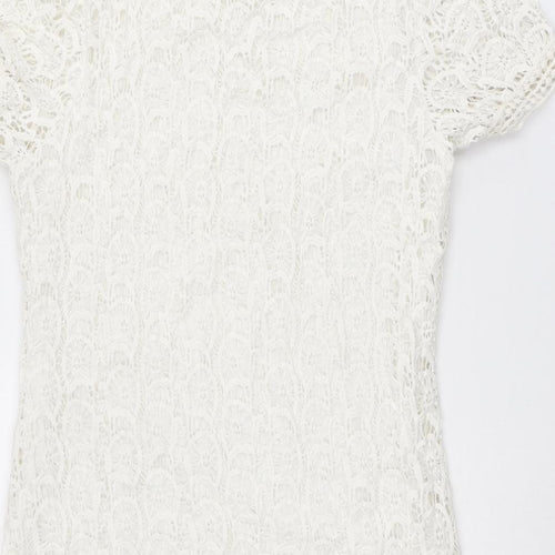 Kaleidoscope Womens White Cotton A-Line Size 14 Round Neck Pullover