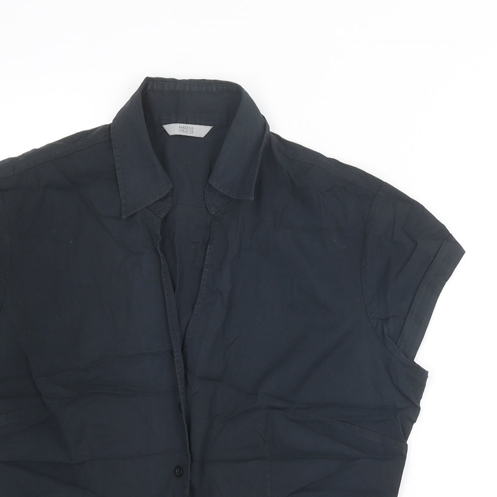 Marks and Spencer Womens Blue Cotton Basic Button-Up Size 14 Collared