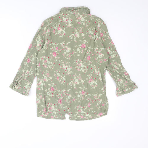 Marks and Spencer Womens Green Floral Polyester Basic Button-Up Size 10 Collared