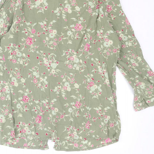 Marks and Spencer Womens Green Floral Polyester Basic Button-Up Size 10 Collared