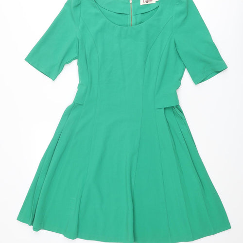 Louche Womens Green Polyester A-Line Size 10 Round Neck Zip