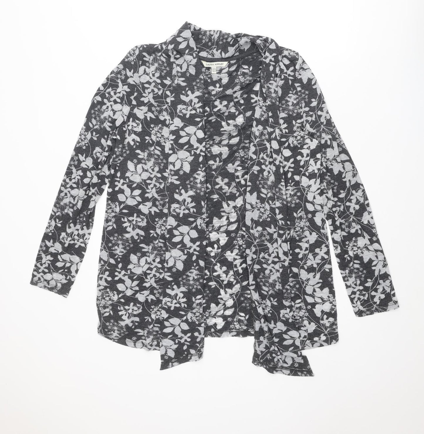 Laura Ashley Womens Grey V-Neck Geometric Polyester Cardigan Jumper Size 16