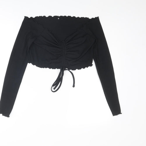 COLLUSION Womens Black Polyester Cropped Blouse Size 16 Off the Shoulder - Ruched Detail