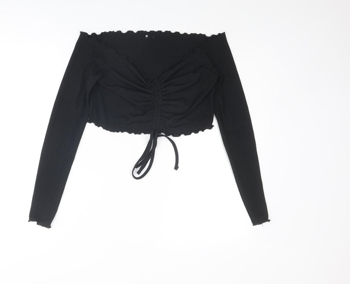 COLLUSION Womens Black Polyester Cropped Blouse Size 16 Off the Shoulder - Ruched Detail
