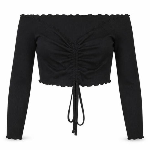 COLLUSION Womens Black Polyester Cropped Blouse Size 16 Off the Shoulder - Ruched Detail