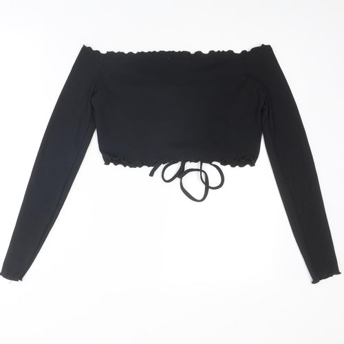 COLLUSION Womens Black Polyester Cropped Blouse Size 16 Off the Shoulder - Ruched Detail