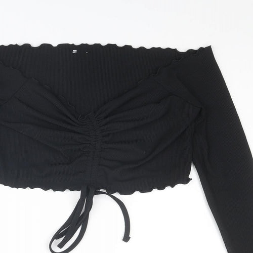 COLLUSION Womens Black Polyester Cropped Blouse Size 16 Off the Shoulder - Ruched Detail