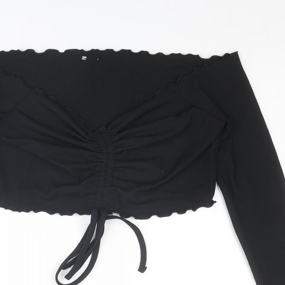 COLLUSION Womens Black Polyester Cropped Blouse Size 16 Off the Shoulder - Ruched Detail