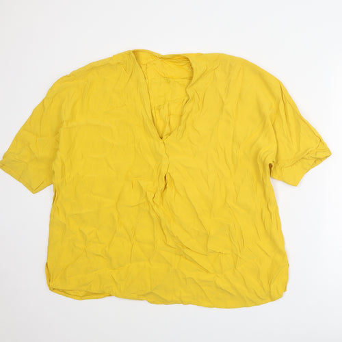 Phase Eight Womens Yellow Viscose Basic T-Shirt Size 12 V-Neck