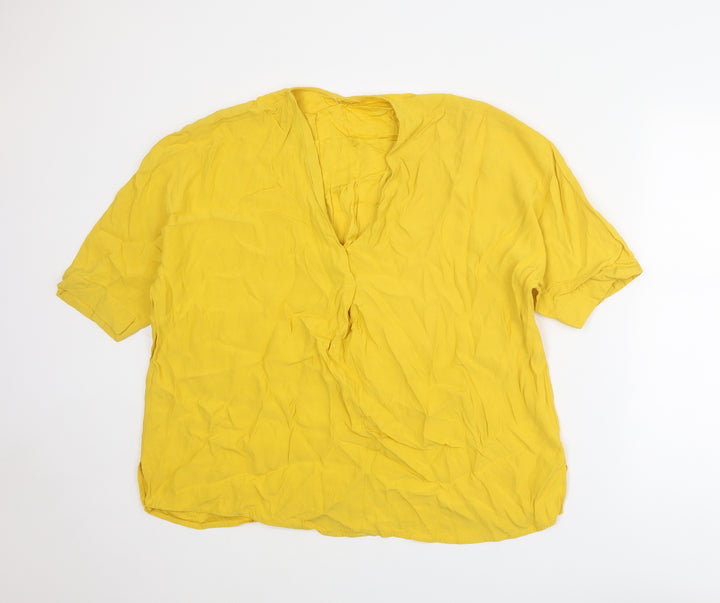Phase Eight Womens Yellow Viscose Basic T-Shirt Size 12 V-Neck