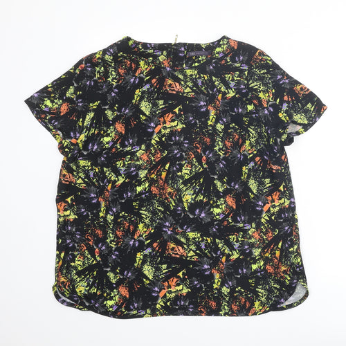 Marks and Spencer Womens Multicoloured Geometric Polyester Basic T-Shirt Size 16 Round Neck