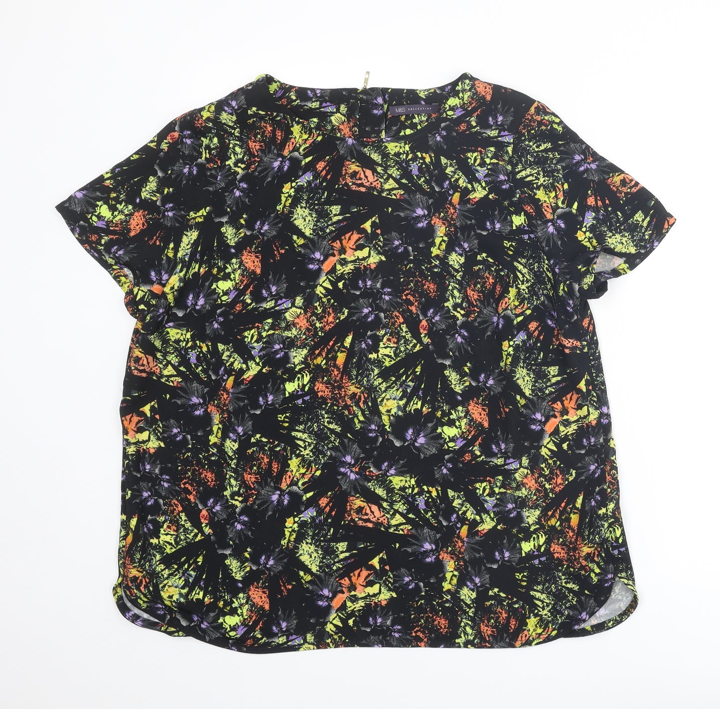 Marks and Spencer Womens Multicoloured Geometric Polyester Basic T-Shirt Size 16 Round Neck