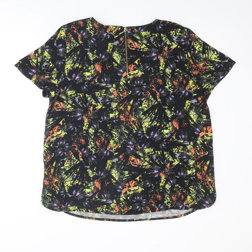 Marks and Spencer Womens Multicoloured Geometric Polyester Basic T-Shirt Size 16 Round Neck