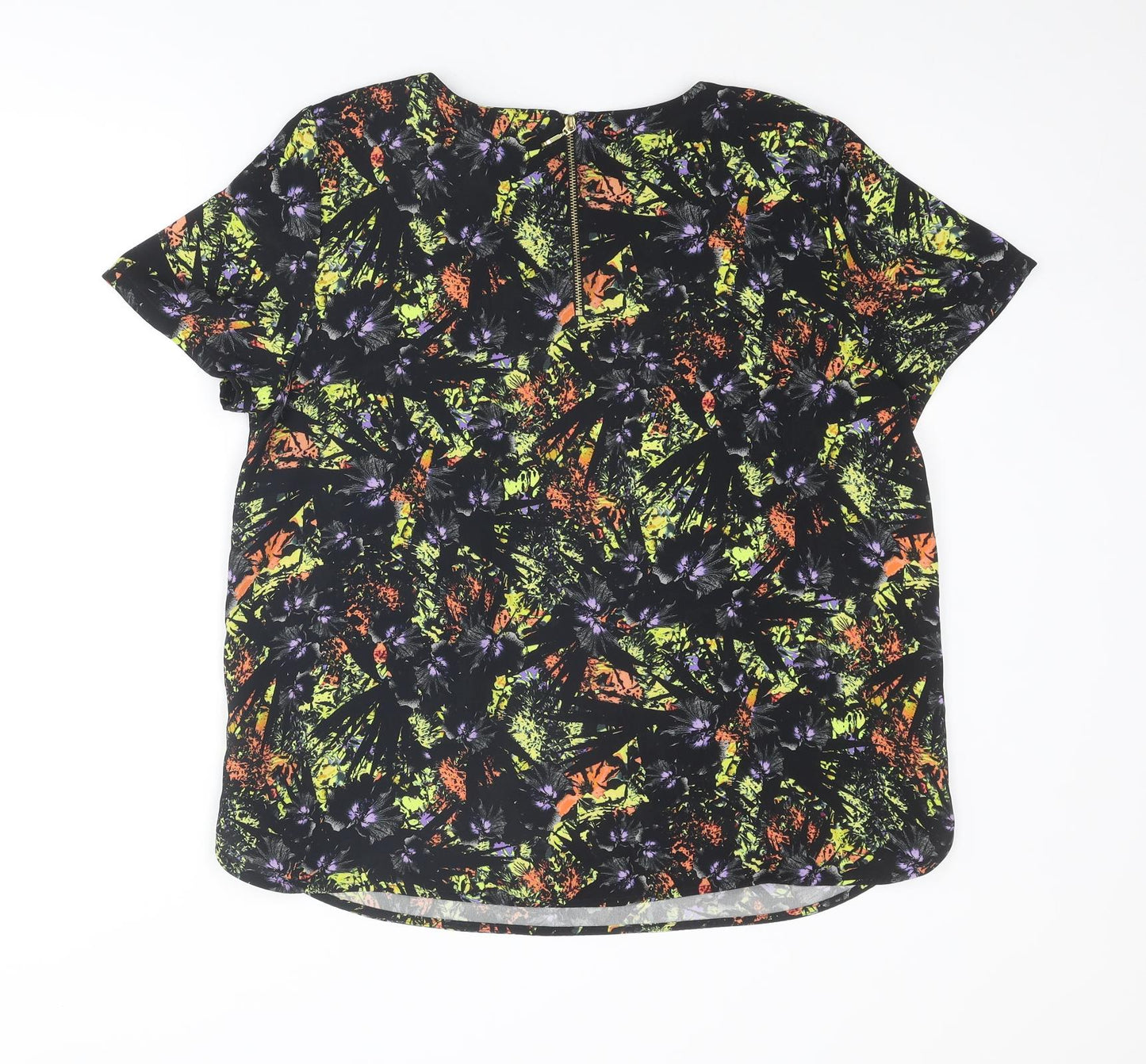 Marks and Spencer Womens Multicoloured Geometric Polyester Basic T-Shirt Size 16 Round Neck