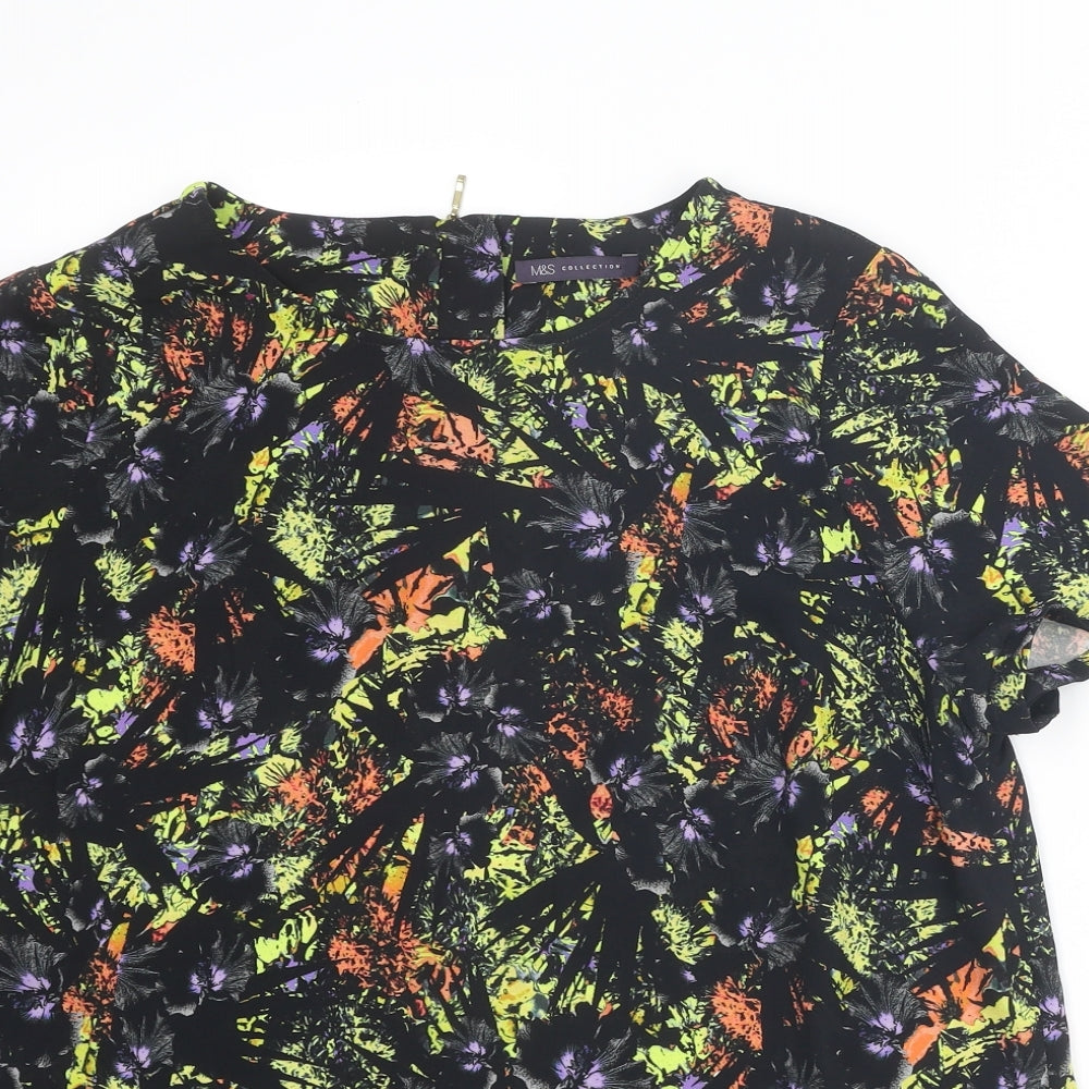 Marks and Spencer Womens Multicoloured Geometric Polyester Basic T-Shirt Size 16 Round Neck