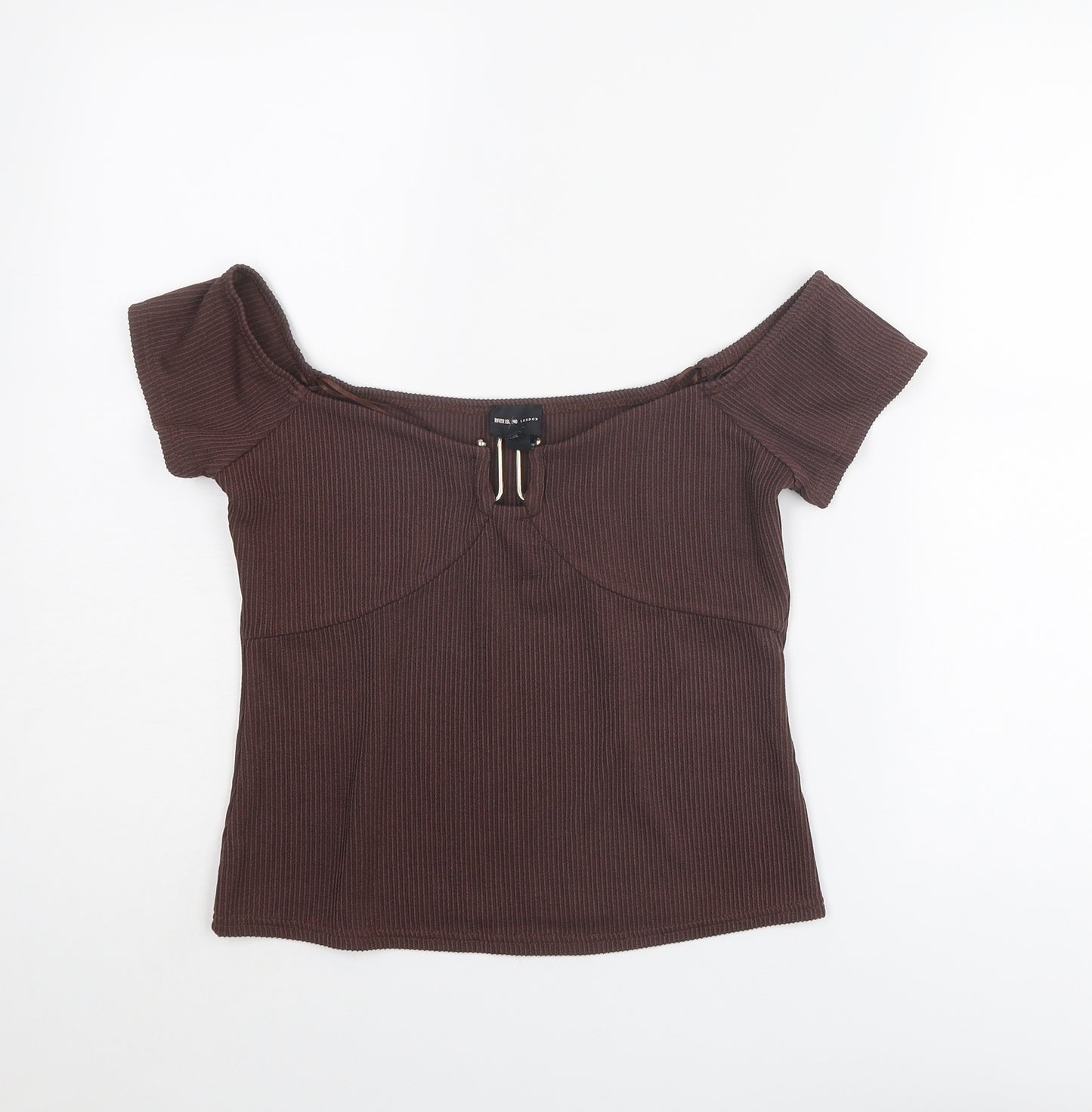 River Island Womens Brown Polyester Basic T-Shirt Size 14 Boat Neck