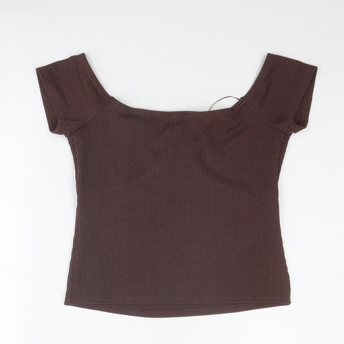 River Island Womens Brown Polyester Basic T-Shirt Size 14 Boat Neck