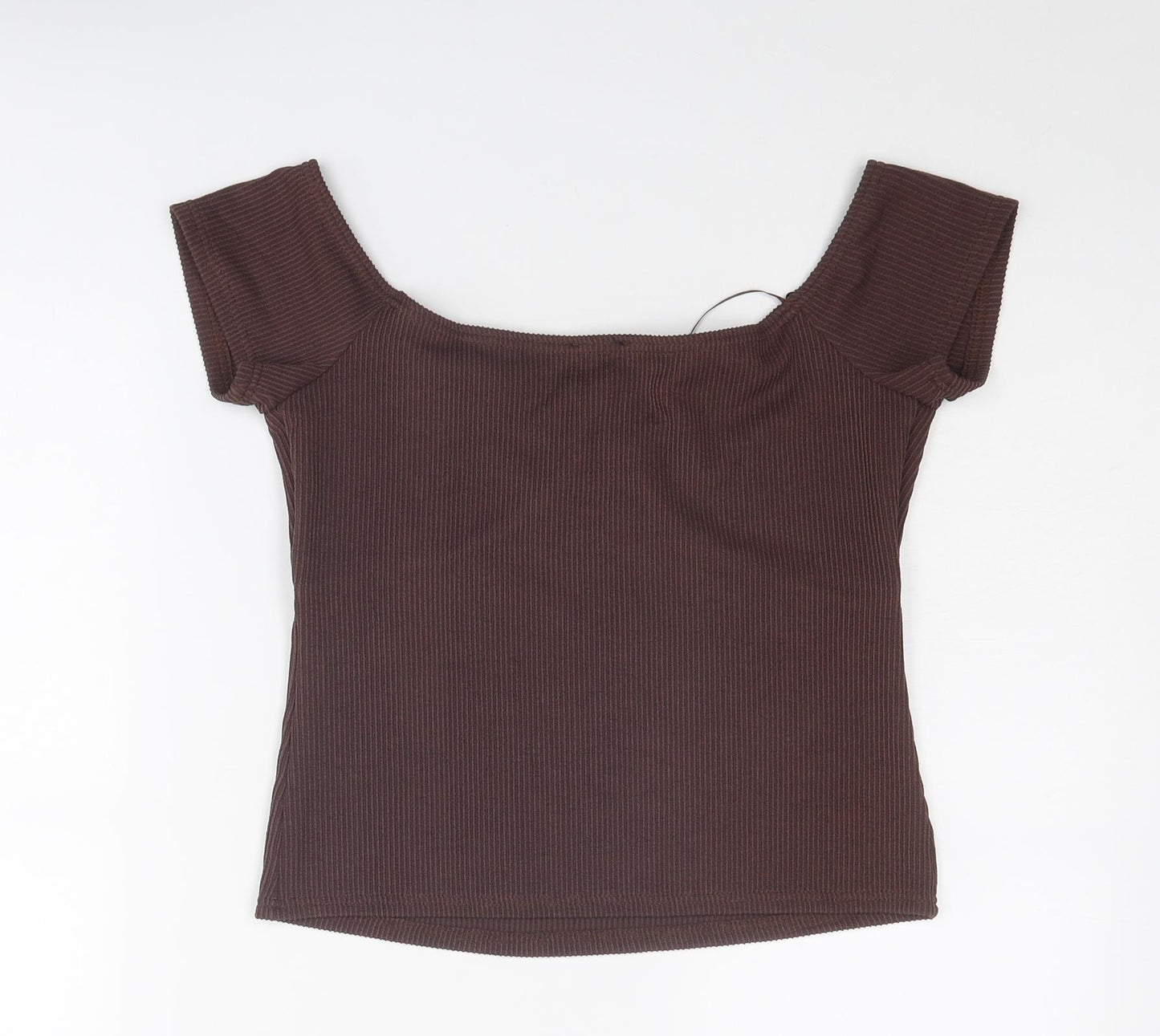 River Island Womens Brown Polyester Basic T-Shirt Size 14 Boat Neck