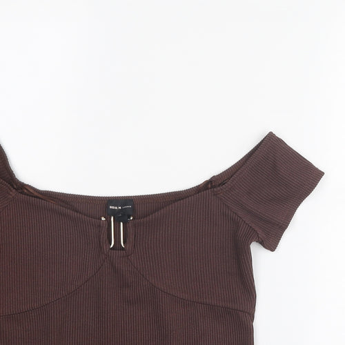 River Island Womens Brown Polyester Basic T-Shirt Size 14 Boat Neck