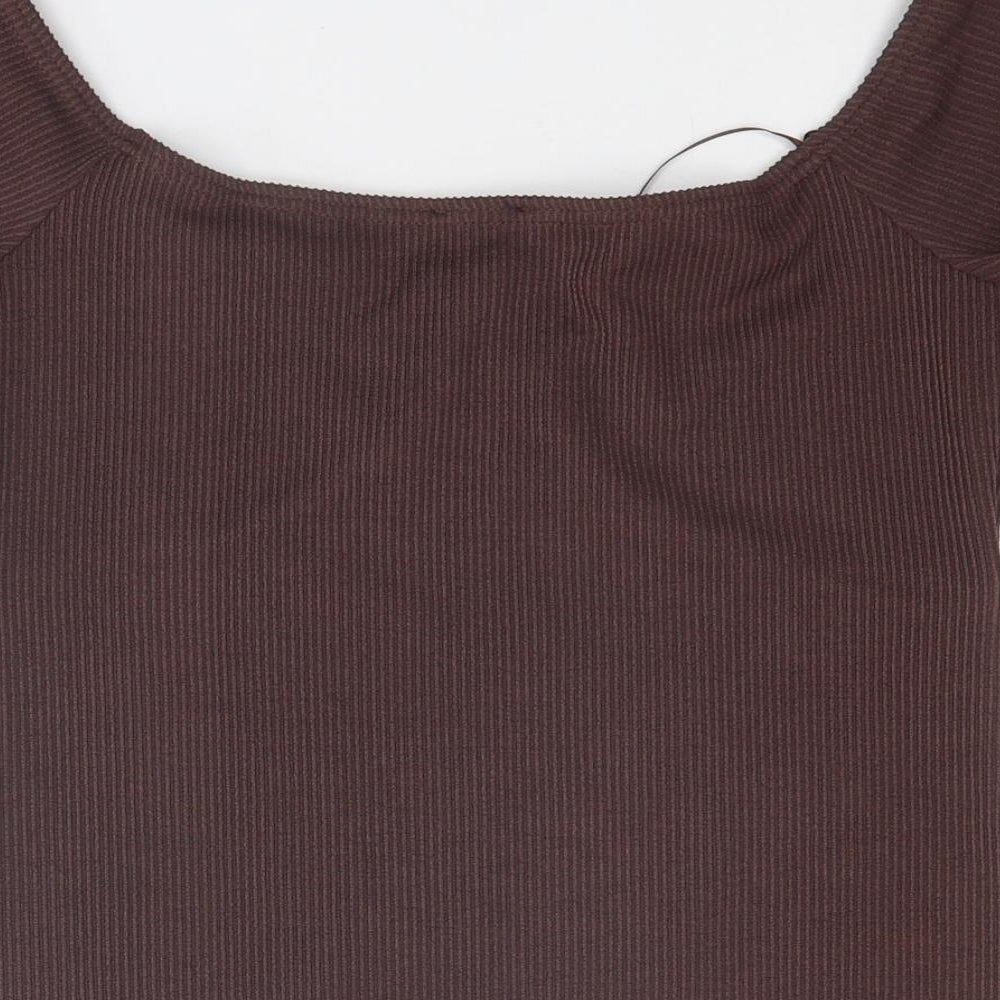 River Island Womens Brown Polyester Basic T-Shirt Size 14 Boat Neck