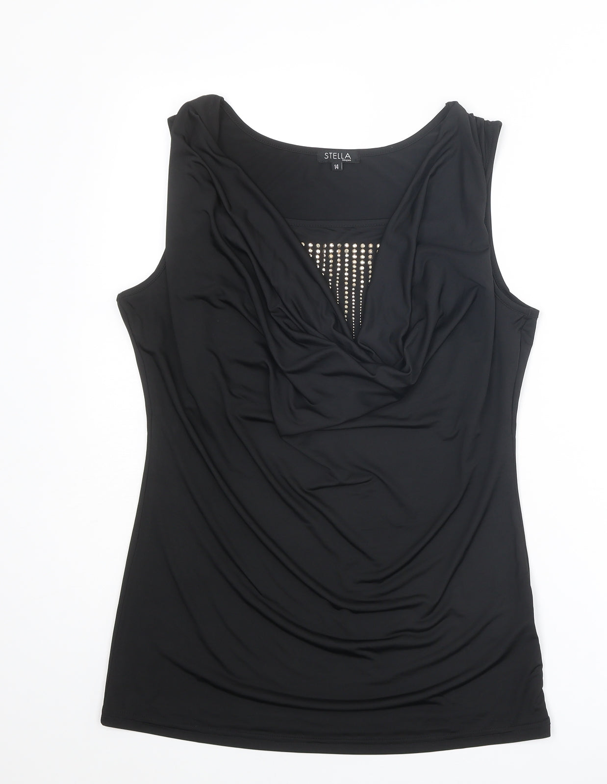 Stella Morgan Womens Black Polyester Basic Tank Size 14 Cowl Neck